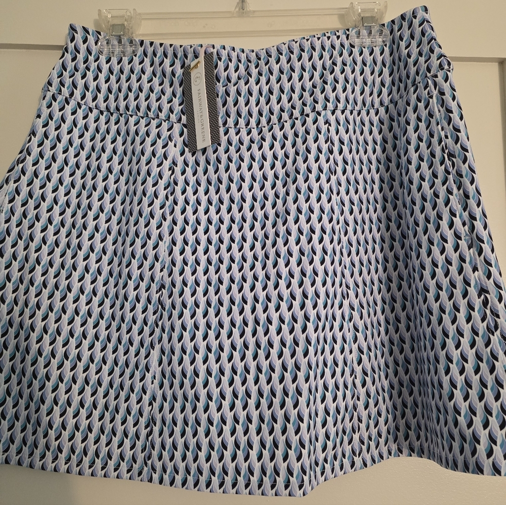 Elegant Blue Patterned Skater Skirt